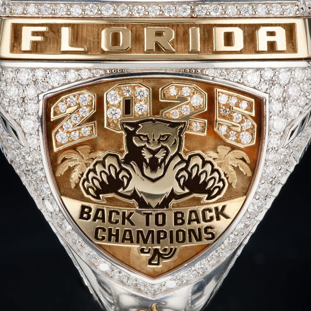 Ring with 'Florida' and '2025 Back to Back Champions' text, featuring a panther logo.